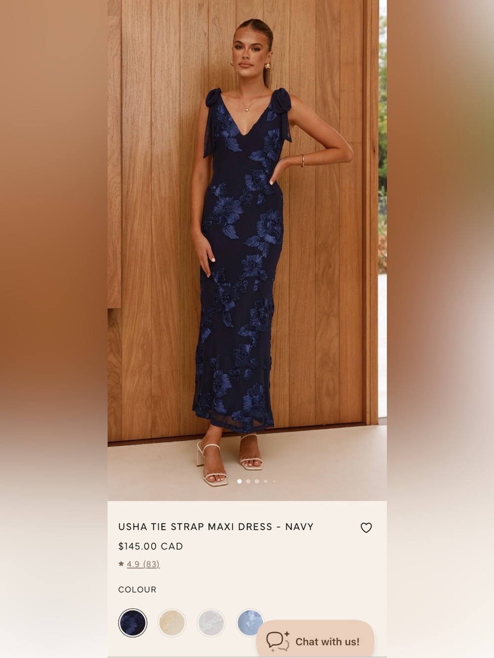 Usha Tie Strap Midi Dress in Navy Floral